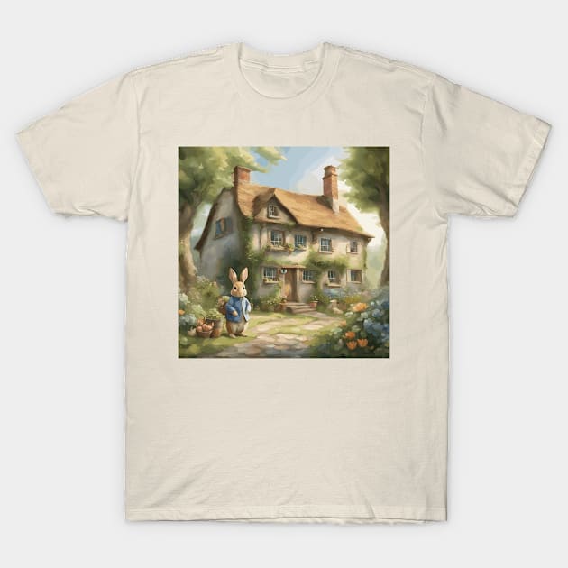 Whimsical Rabbit Cottage T-Shirt by Souls.Print